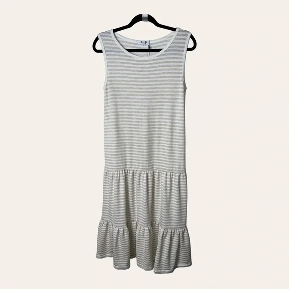 0030W. Bb DAKOTA MAXI TIERED DRESS WIDE STRAPS CREAM AND WHITE IN STRIPES XSMALL - Picture 2 of 14